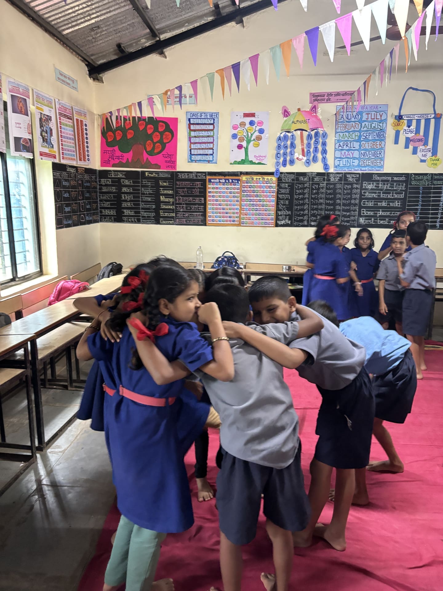 Students collaborating in a joyful classroom circle